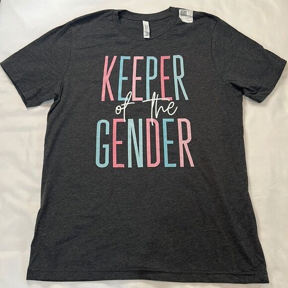 Keeper of the Gender Charcoal Grey Gender Reveal Party Graphic Tee Size Large - Picture 1 of 6